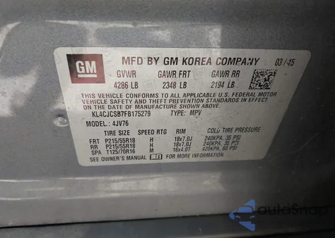 2015 Buick Encore Leather z USA, uszkodzony, nr VIN KL4CJCSB7FB175279